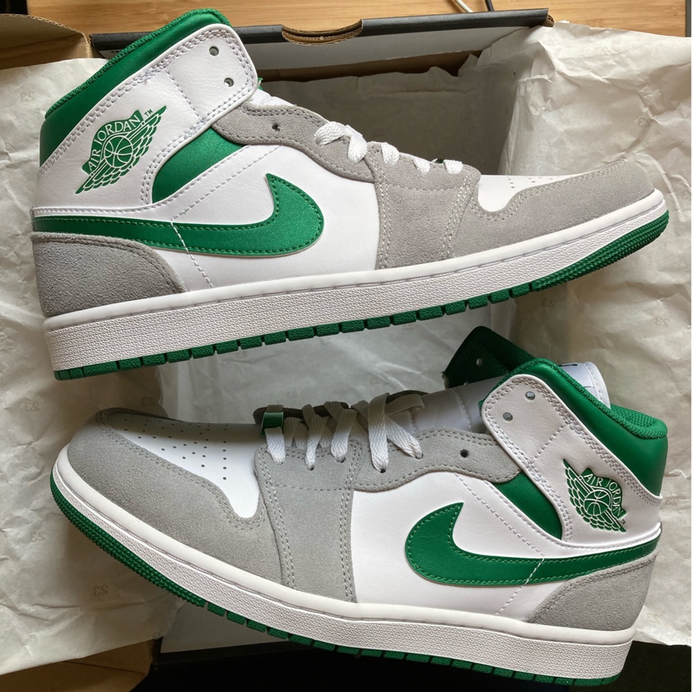Nike Air Jordan 1 Mid SE Shoes Grey Pine Green White DC7294-103 Men's NEW
